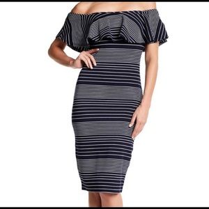 Romeo + Juliet Bodycon Navy Striped Midi Dress